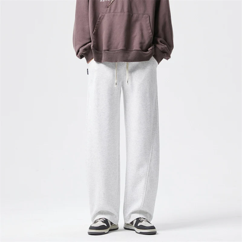 Herren Ultraweit geschnittene Fleece-Loungehose mit Tunnelzug und geradem Bein Drune