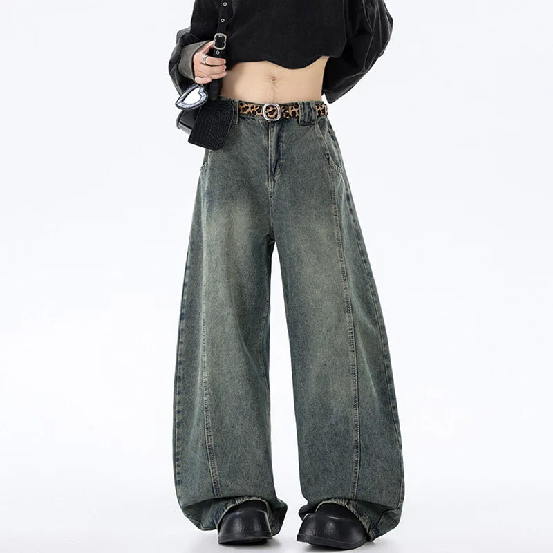 Herren Ultraweit geschnittene Denim-Hose im Palazzo-Stil mit tiefem Schritt Drune