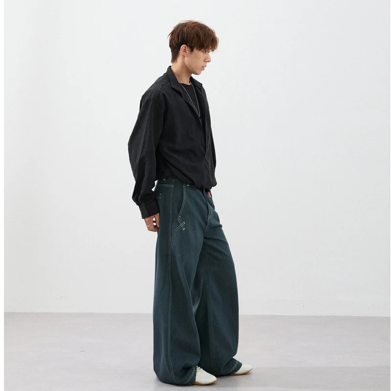 Herren Ultrabreite Raw-Denim Marlene-Hose mit Kontrastnähten Drune