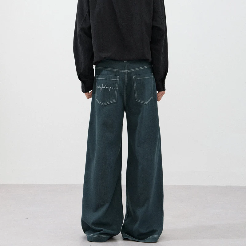 Herren Ultrabreite Raw-Denim Marlene-Hose mit Kontrastnähten Drune