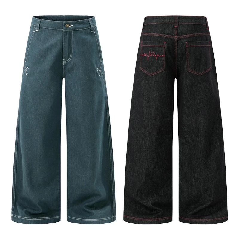 Herren Ultrabreite Raw-Denim Marlene-Hose mit Kontrastnähten Drune