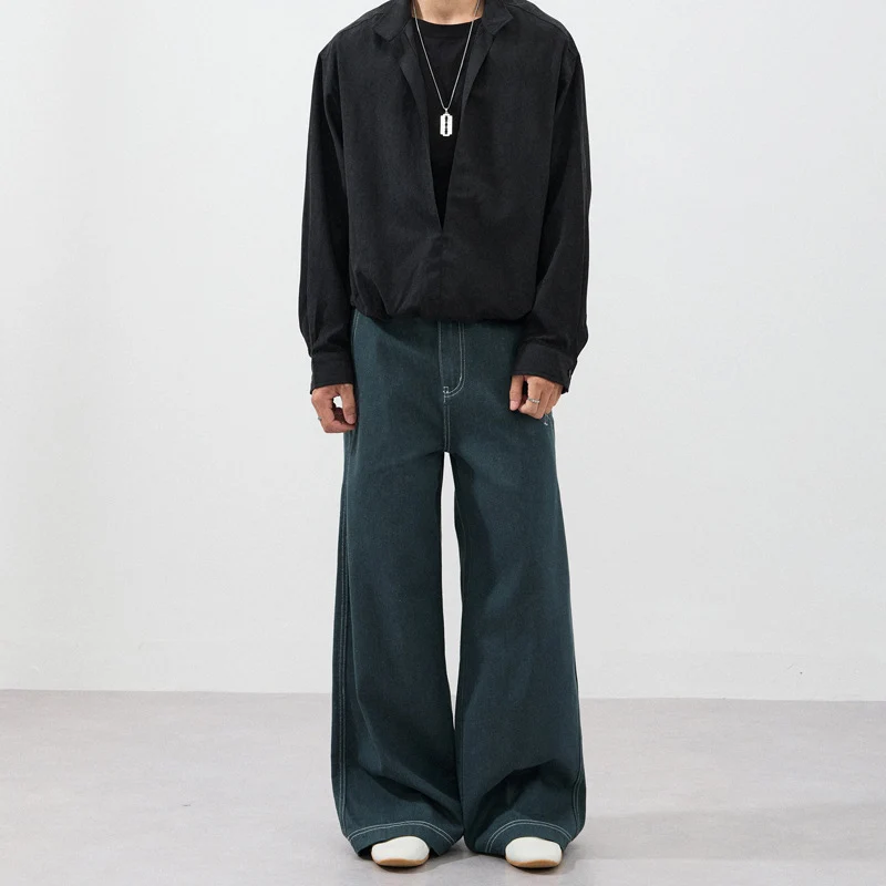 Herren Ultrabreite Raw-Denim Marlene-Hose mit Kontrastnähten Drune