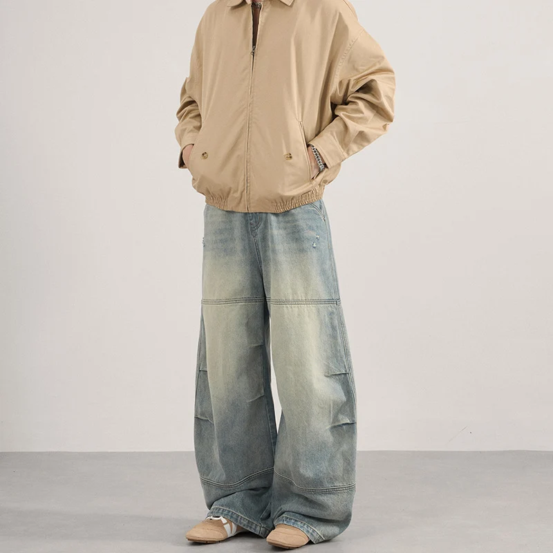 Herren Superweite Denim-Palazzo-Hose mit segmentierten Nähten und voluminöser Silhouette Drune