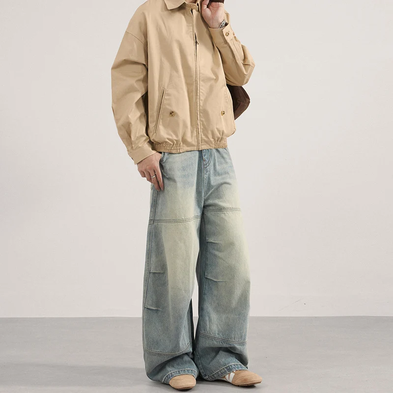 Herren Superweite Denim-Palazzo-Hose mit segmentierten Nähten und voluminöser Silhouette Drune