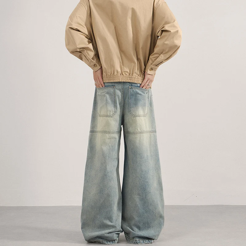 Herren Superweite Denim-Palazzo-Hose mit segmentierten Nähten und voluminöser Silhouette Drune