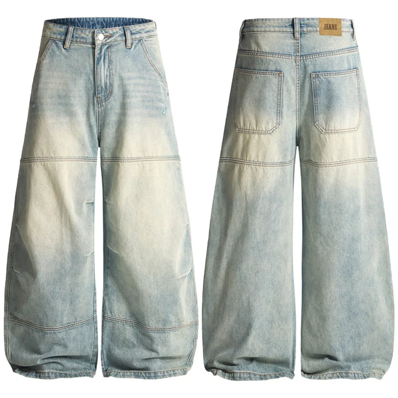 Herren Superweite Denim-Palazzo-Hose mit segmentierten Nähten und voluminöser Silhouette Drune