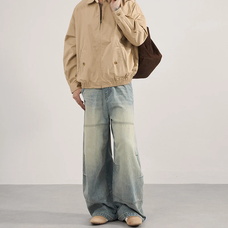 Herren Superweite Denim-Palazzo-Hose mit segmentierten Nähten und voluminöser Silhouette Drune