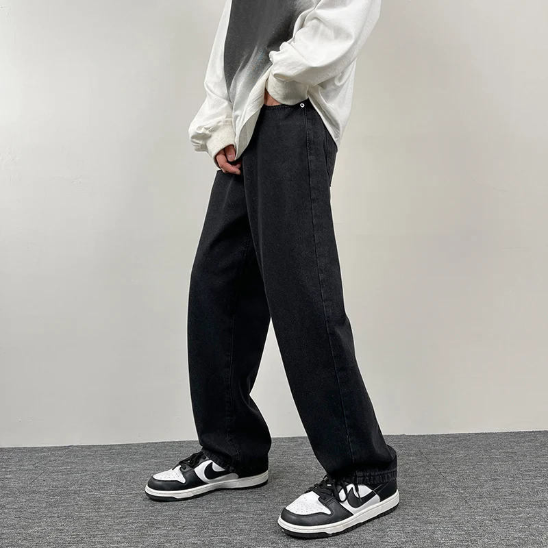 Herren Superweit geschnittene Straight‑Baggy‑Jeans aus schwerem schwarzem Denim mit elastischem Saum Drune