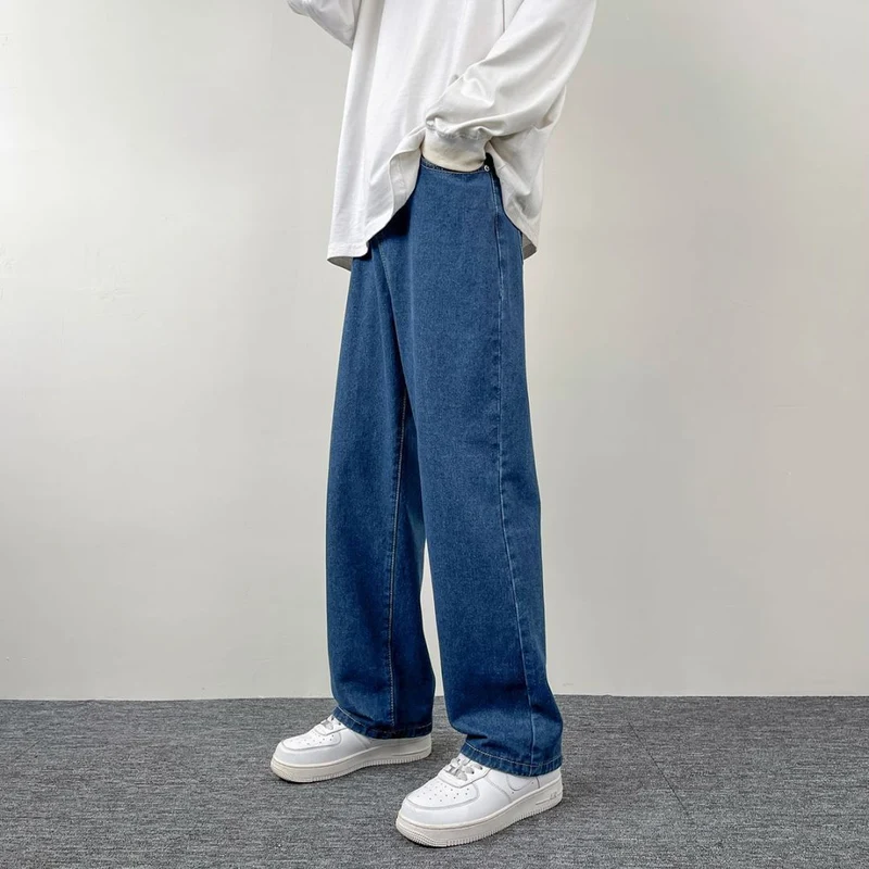 Herren Superweit geschnittene Straight‑Baggy‑Jeans aus schwerem schwarzem Denim mit elastischem Saum Drune