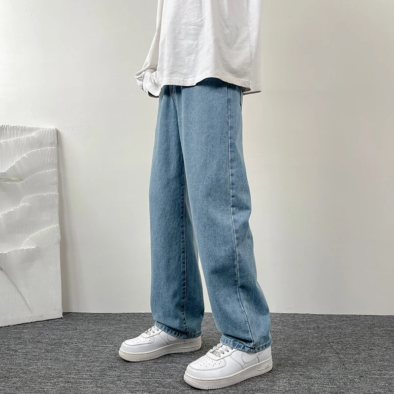 Herren Superweit geschnittene Straight‑Baggy‑Jeans aus schwerem schwarzem Denim mit elastischem Saum Drune