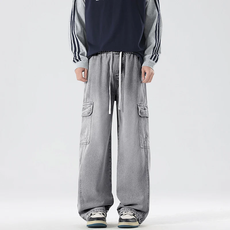 Herren Stonewashed-Denim Cargopalazzo mit extra weitem Bein und sichtbaren Ziernähten Drune