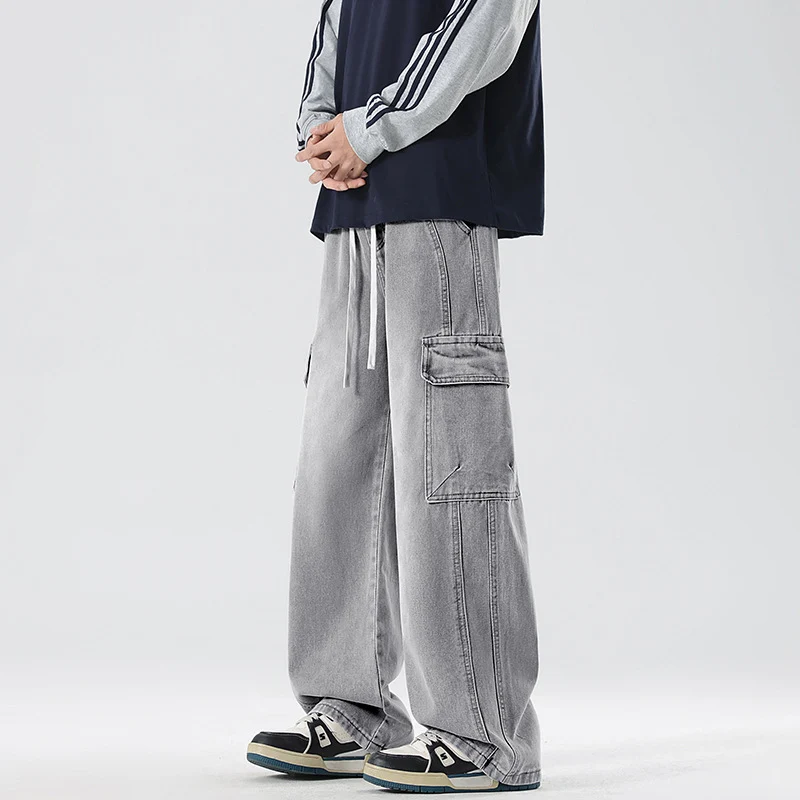 Herren Stonewashed-Denim Cargopalazzo mit extra weitem Bein und sichtbaren Ziernähten Drune