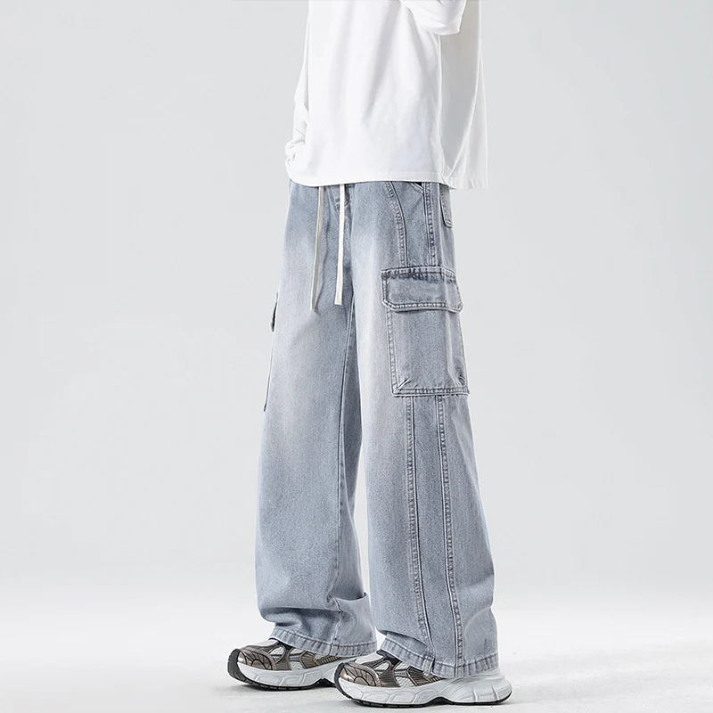 Herren Stonewashed-Denim Cargopalazzo mit extra weitem Bein und sichtbaren Ziernähten Drune
