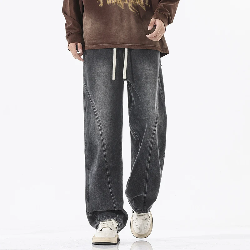 Herren Skulpturale Baggy-Denimhose mit tiefem Schritt und abgerundetem Saum Drune