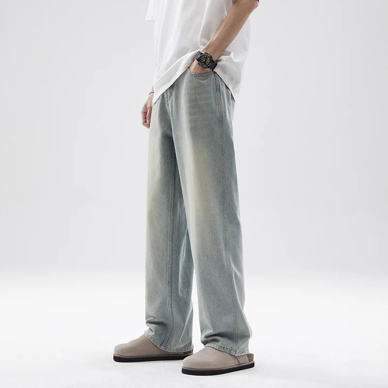 Herren Relaxte Vintage-Denim-Hose im geraden Oversize-Schnitt mit soften Fade-Zonen Drune