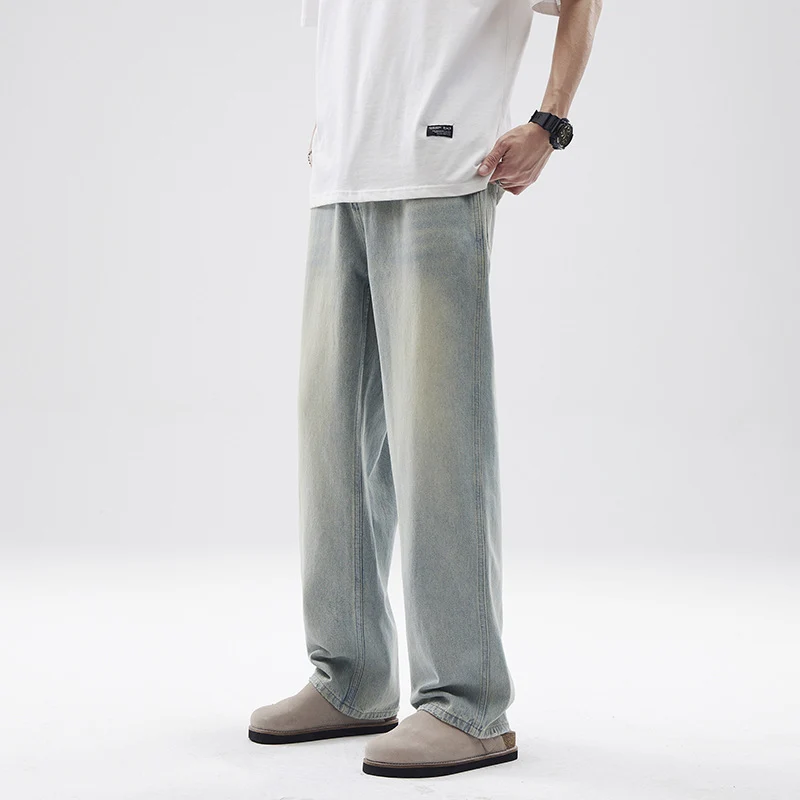 Herren Relaxte Vintage-Denim-Hose im geraden Oversize-Schnitt mit soften Fade-Zonen Drune
