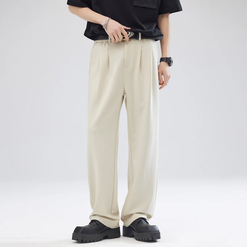Herren Relaxed-Fit Soft-Jersey Palazzo-Hose mit elastischem Bund und Bügelfalte Drune