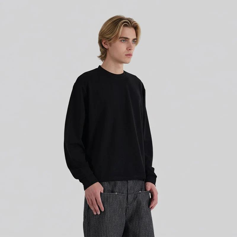 Herren Relaxed-Fit Langarmshirt aus schwerer Baumwollmischung mit Rundhalsausschnitt Drune