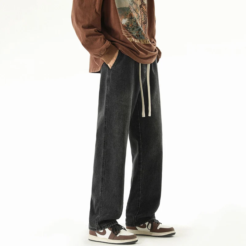 Herren Relaxed-Fit Denim-Jogginghose mit elastischem Tunnelzugbund und geradem Bein Drune