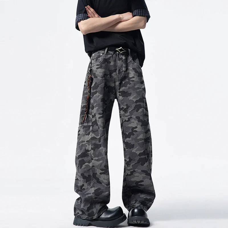 Herren Relaxed-Fit Camouflage-Denimhose mit extra weitem Bein Drune
