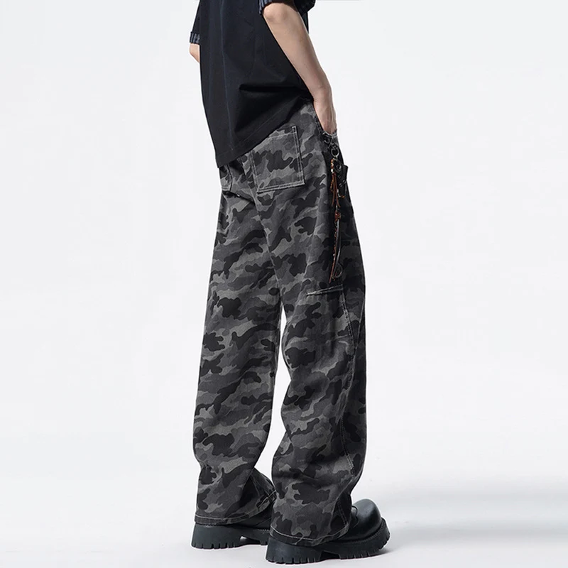 Herren Relaxed-Fit Camouflage-Denimhose mit extra weitem Bein Drune