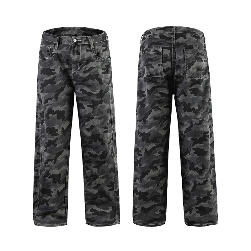 Herren Relaxed-Fit Camouflage-Denimhose mit extra weitem Bein Drune