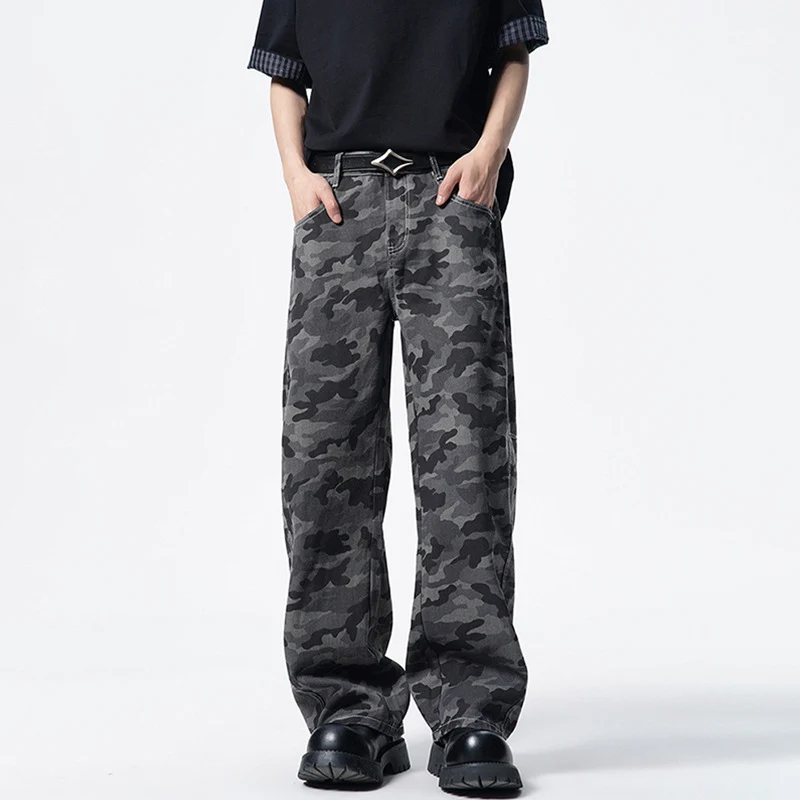 Herren Relaxed-Fit Camouflage-Denimhose mit extra weitem Bein Drune