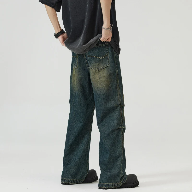 Herren Paneel-Denim Baggyhose mit tiefem Schritt und Used-Fade Drune