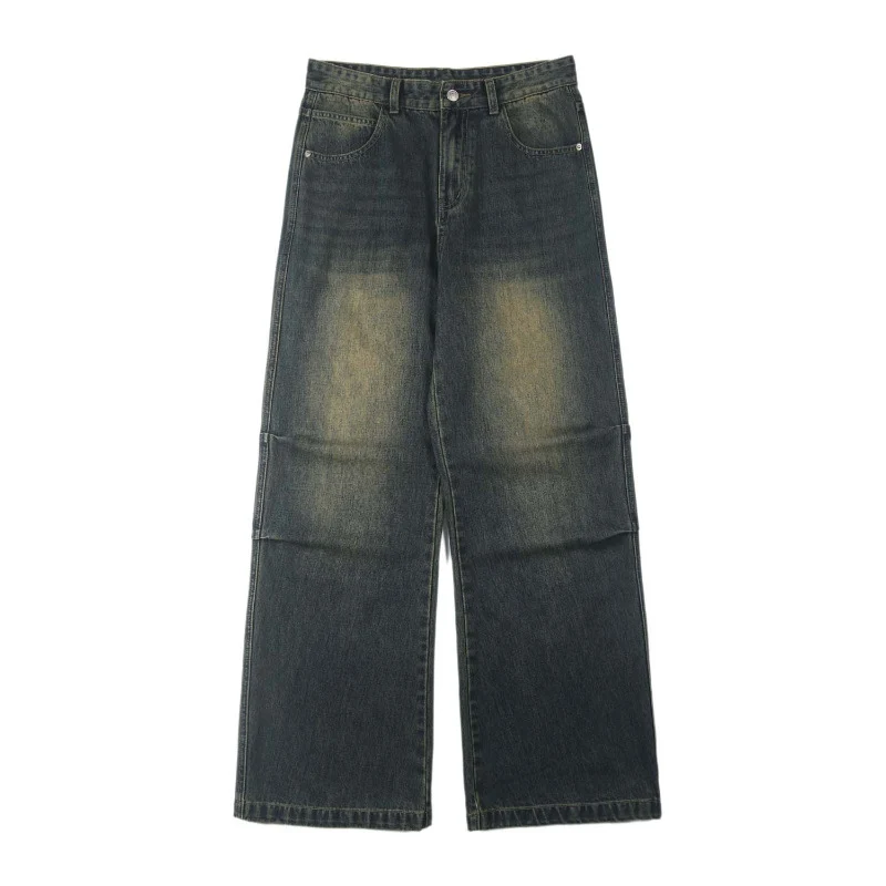 Herren Paneel-Denim Baggyhose mit tiefem Schritt und Used-Fade Drune