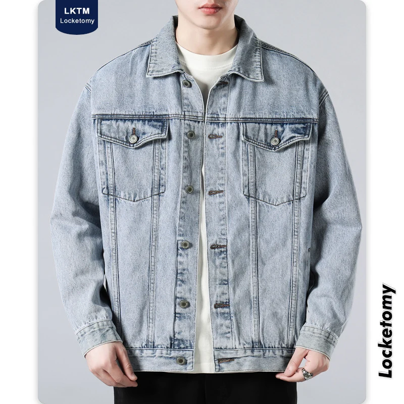 Herren Oversized Jeansjacke mit Metallknopfleiste und Brusttaschen Drune