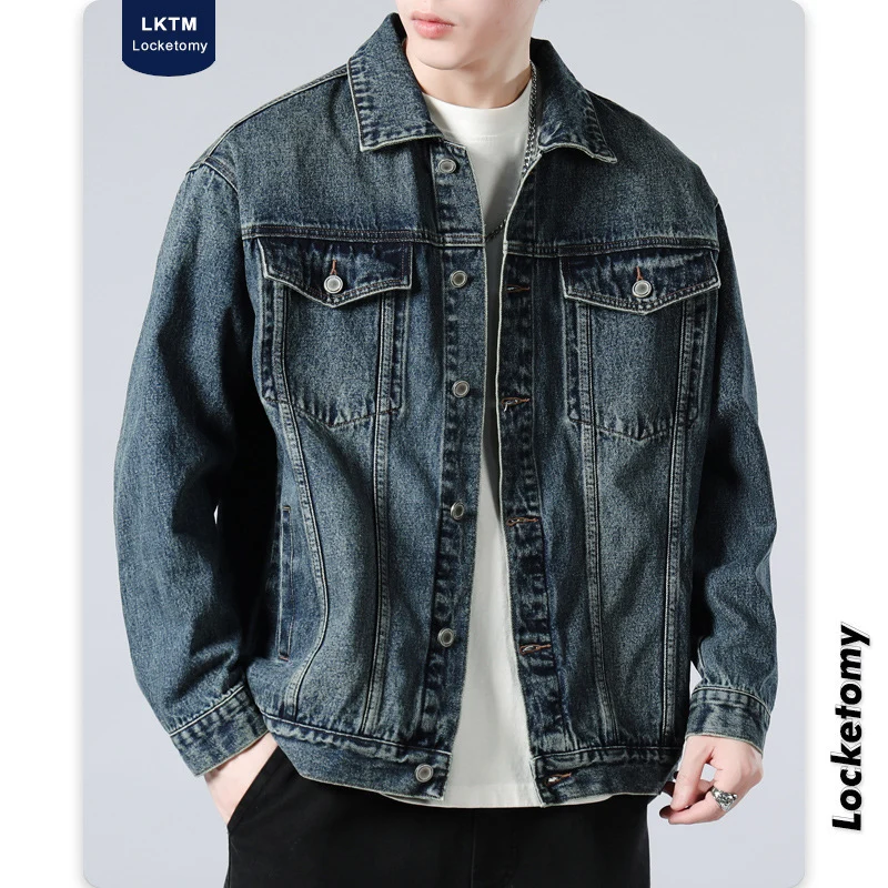 Herren Oversized Jeansjacke mit Metallknopfleiste und Brusttaschen Drune