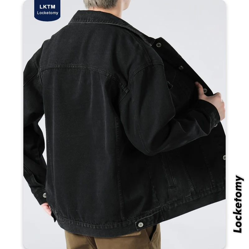 Herren Oversized Jeansjacke mit Metallknopfleiste und Brusttaschen Drune