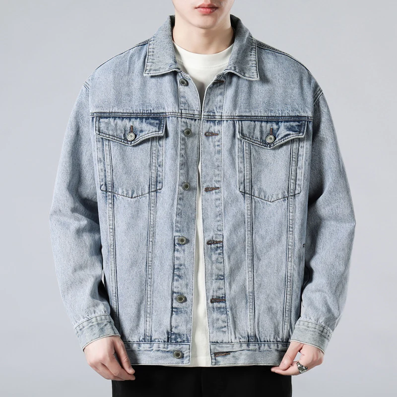 Herren Oversized Jeansjacke mit Metallknopfleiste und Brusttaschen Drune