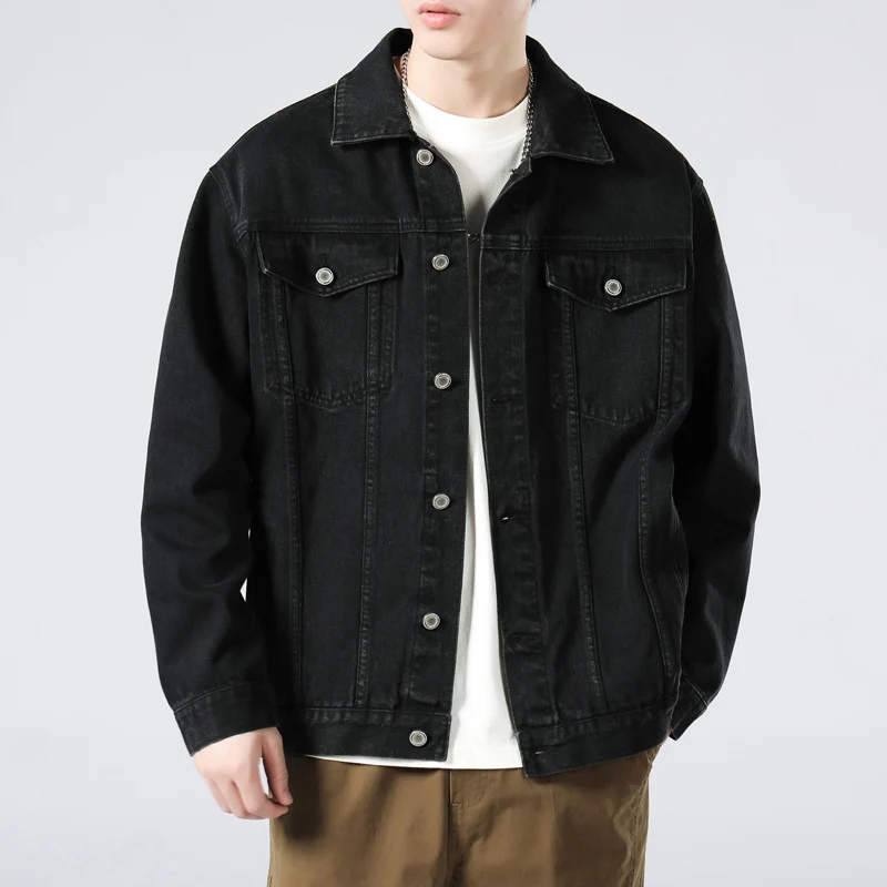Herren Oversized Jeansjacke mit Metallknopfleiste und Brusttaschen Drune