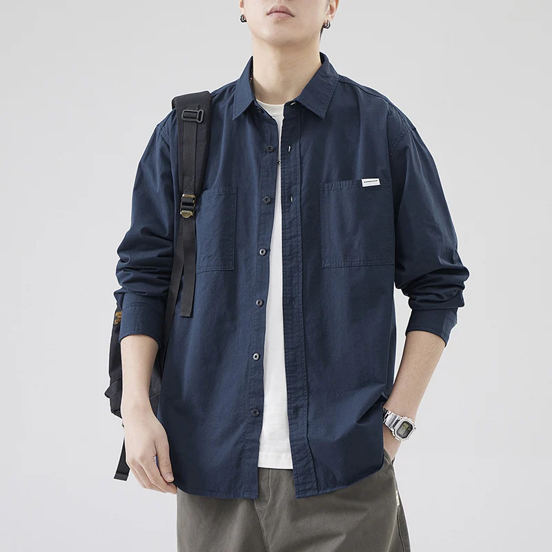 Herren Oversized Baumwollhemd mit doppelten Brusttaschen und Relaxed-Fit Drune