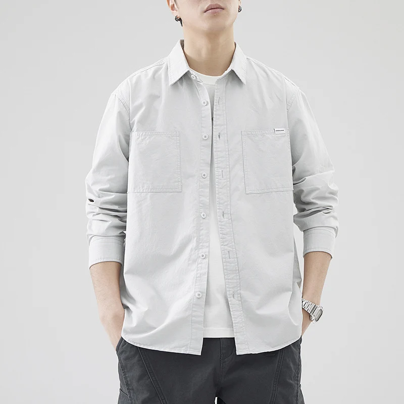 Herren Oversized Baumwollhemd mit doppelten Brusttaschen und Relaxed-Fit Drune