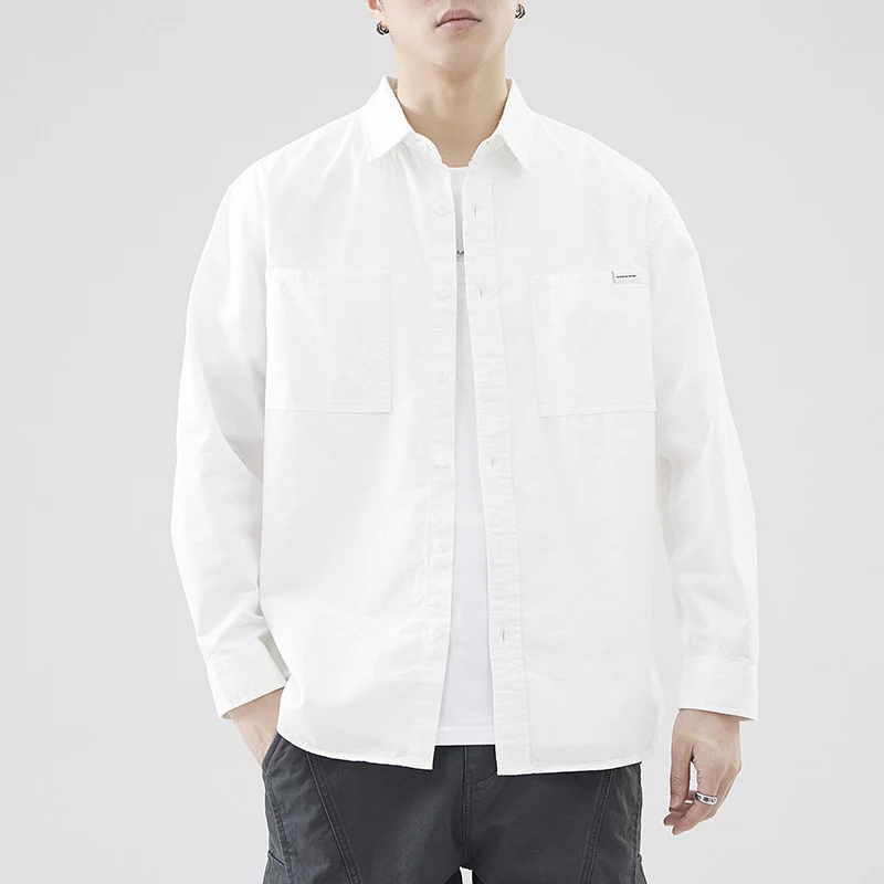 Herren Oversized Baumwollhemd mit doppelten Brusttaschen und Relaxed-Fit Drune