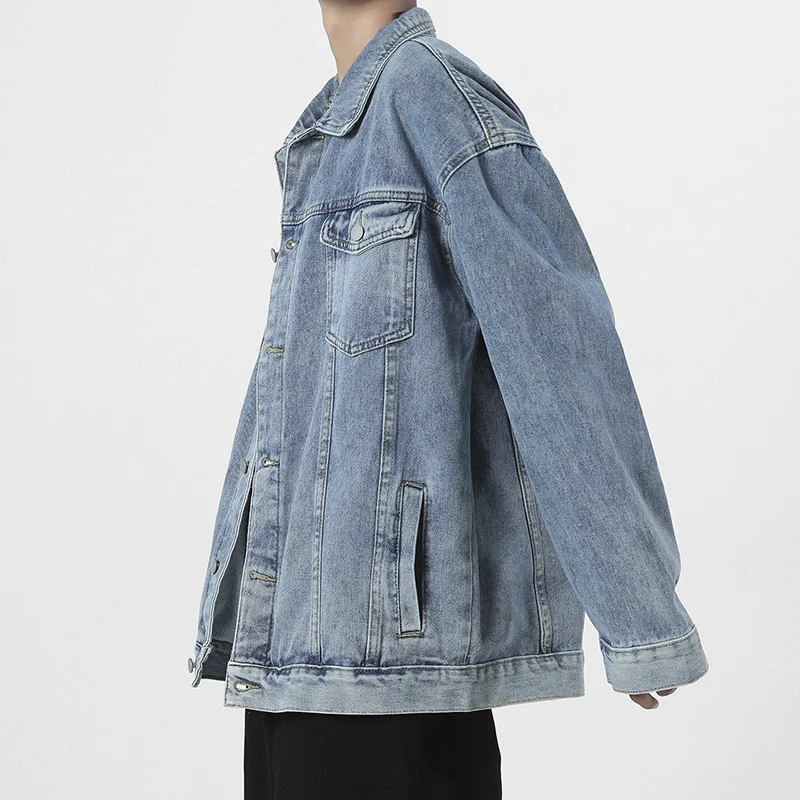 Herren Oversize-Denimjacke im Vintage-Look mit Knopfleiste und Brusttaschen Drune