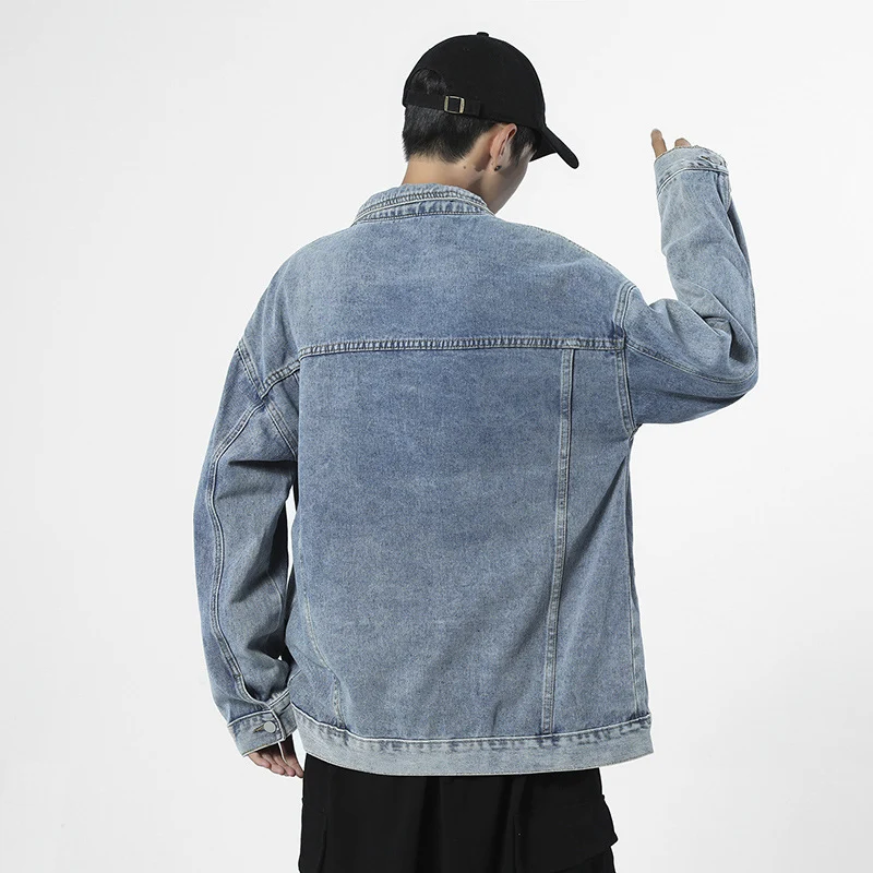 Herren Oversize-Denimjacke im Vintage-Look mit Knopfleiste und Brusttaschen Drune