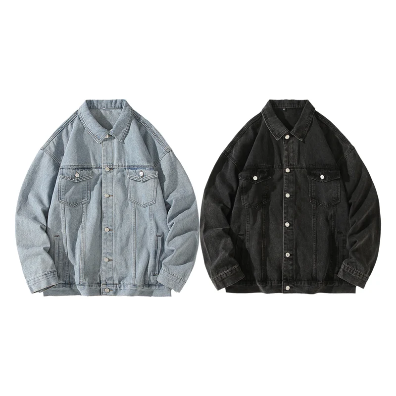 Herren Oversize-Denimjacke im Vintage-Look mit Knopfleiste und Brusttaschen Drune