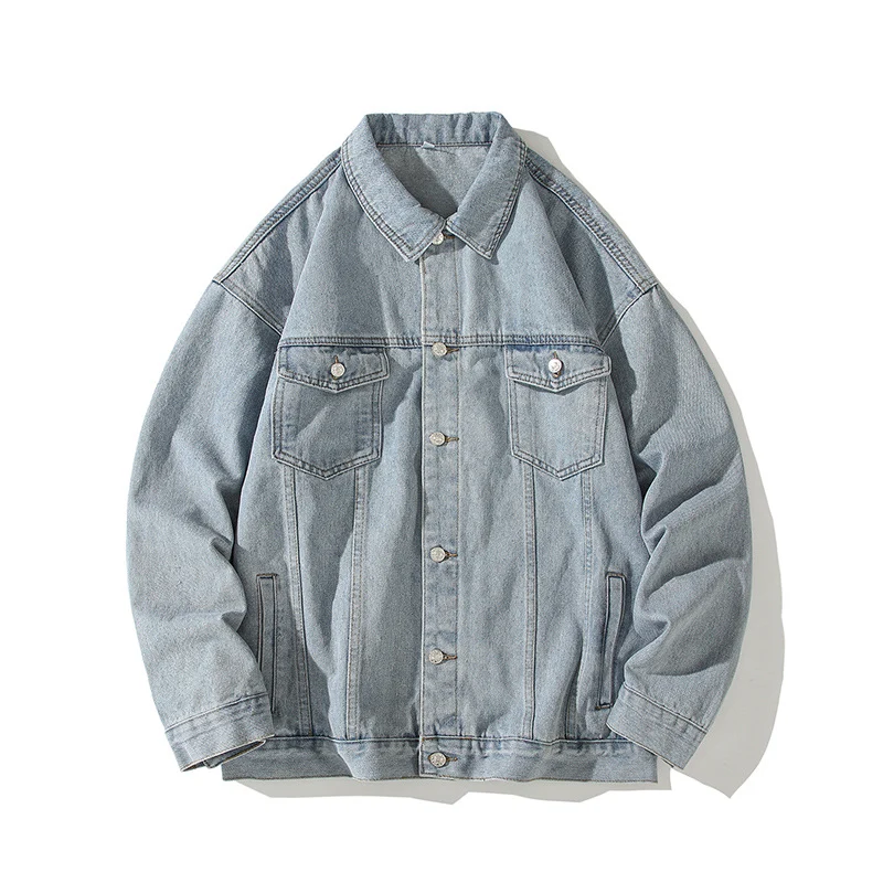 Herren Oversize-Denimjacke im Vintage-Look mit Knopfleiste und Brusttaschen Drune