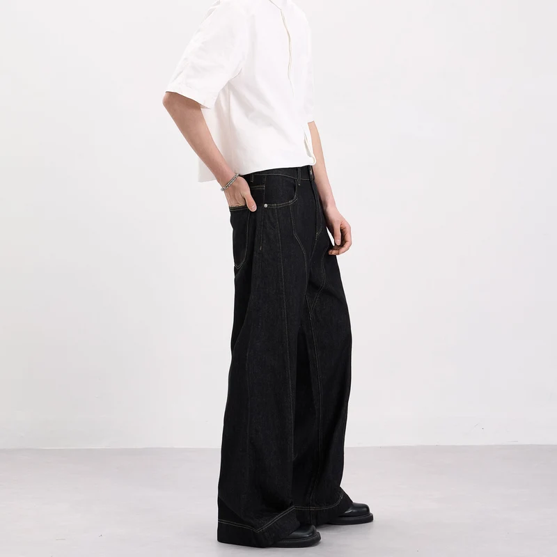 Herren Oversize-Denim-Palazzohose mit skulpturalen Paneelnähten und tiefem Schritt Drune