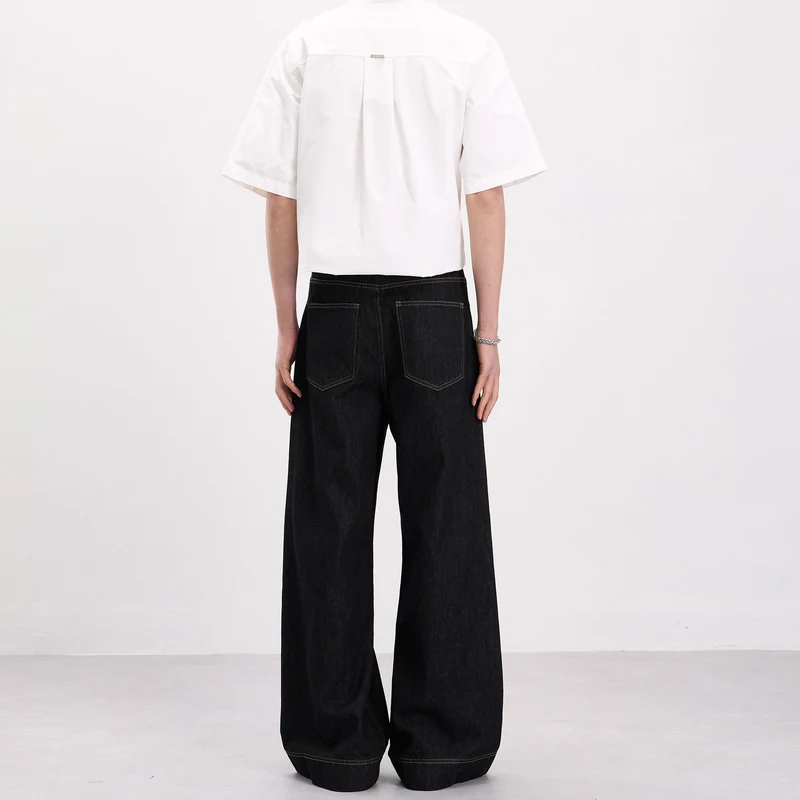 Herren Oversize-Denim-Palazzohose mit skulpturalen Paneelnähten und tiefem Schritt Drune