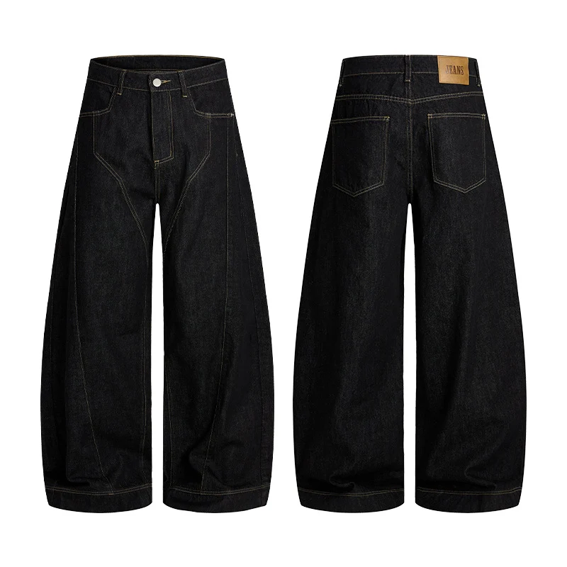 Herren Oversize-Denim-Palazzohose mit skulpturalen Paneelnähten und tiefem Schritt Drune