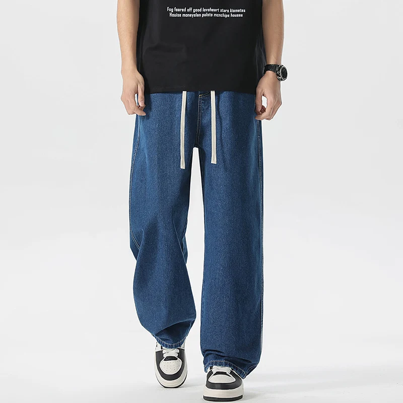 Herren Oversize Denim-Baggyhose mit Kordelzug und stonewashed Baumwollmix Drune