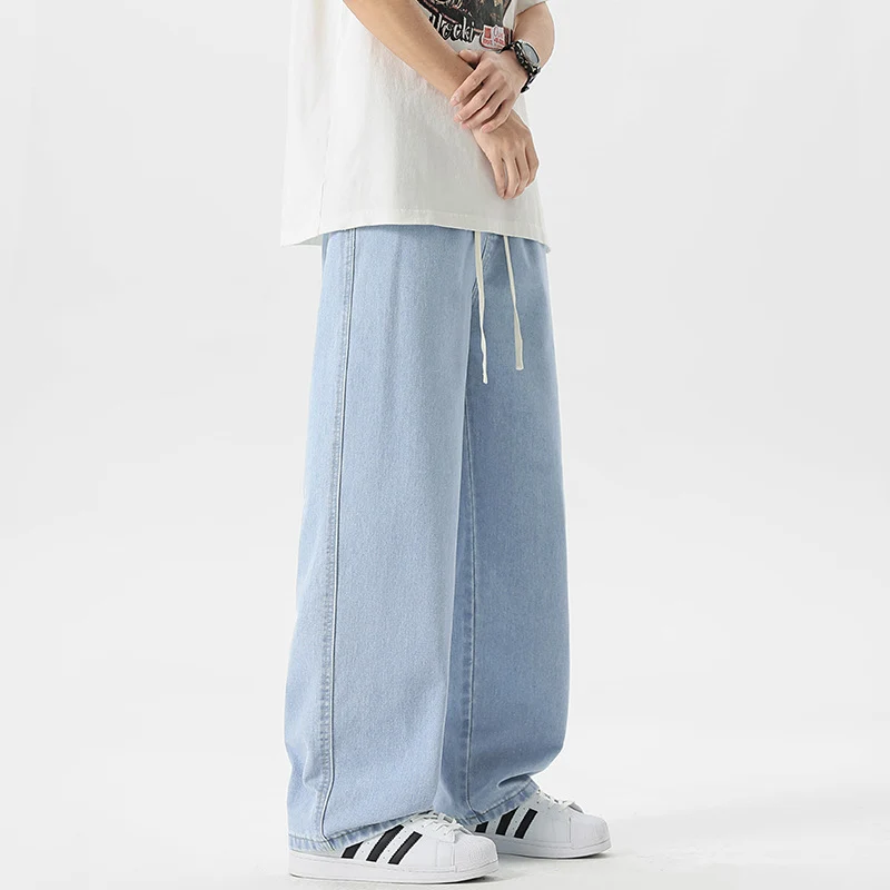 Herren Oversize Denim-Baggyhose mit Kordelzug und stonewashed Baumwollmix Drune
