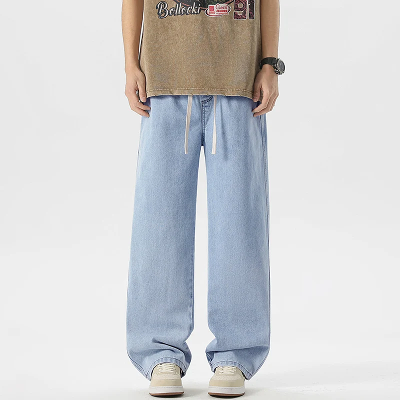 Herren Oversize Denim-Baggyhose mit Kordelzug und stonewashed Baumwollmix Drune
