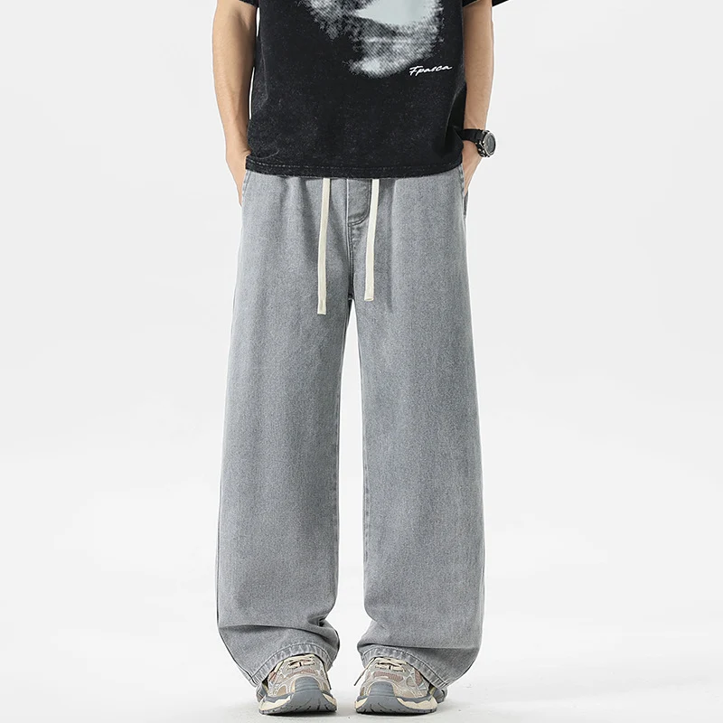 Herren Oversize Denim-Baggyhose mit Kordelzug und stonewashed Baumwollmix Drune