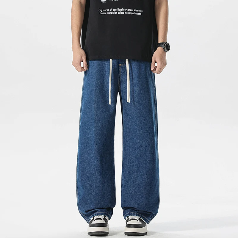 Herren Oversize Denim-Baggyhose mit Kordelzug und stonewashed Baumwollmix Drune