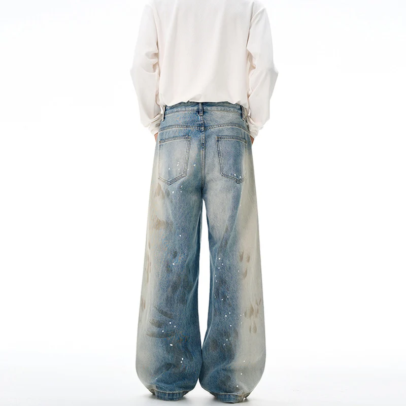 Herren Oversize-Baggy-Denim-Jeans mit künstlerischem Farb-Splatter und weitem Saum Drune